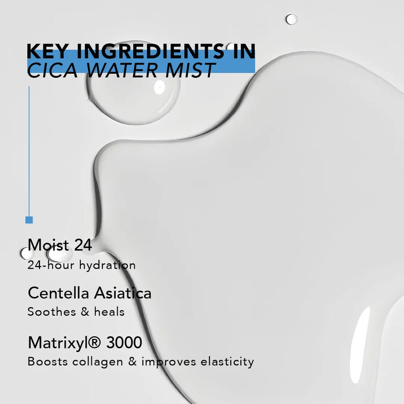 Cica Water Mist key ingredients water texture infographic