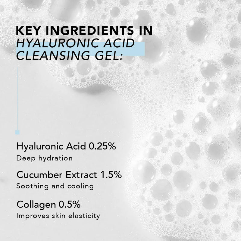 Hyaluronic Acid Cleansing Gel key ingredients foam infographic