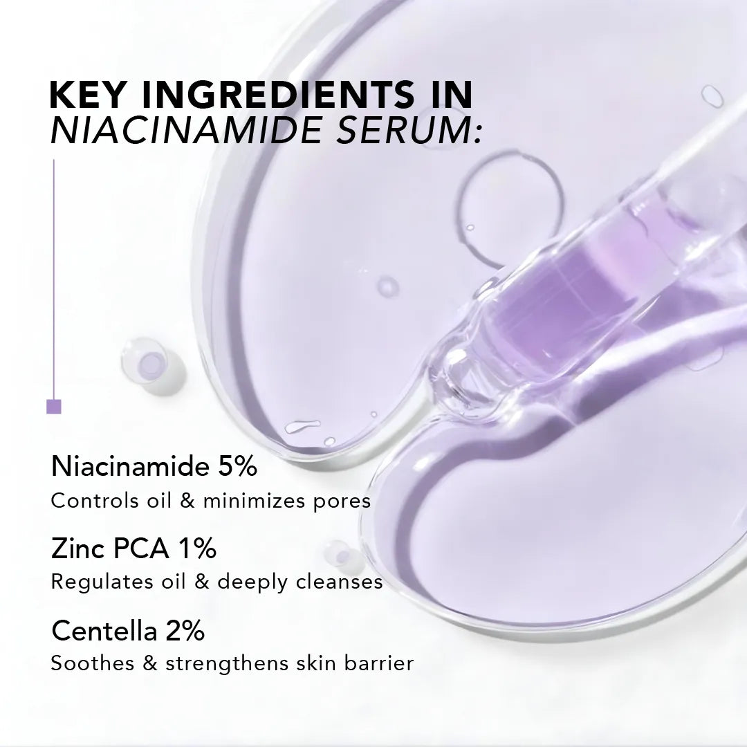 Niacinamide 5% serum key ingredients infographic